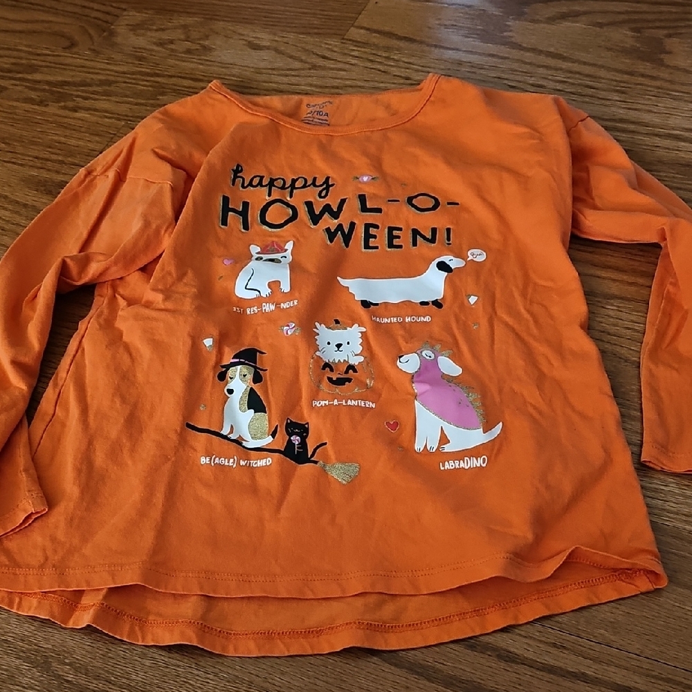 Orange Halloween Dog Graphic Long Sleeve Shirt
